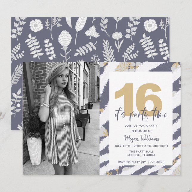 Ado Girls Photo 16th Birthday Party Invitation (Devant / Derrière)