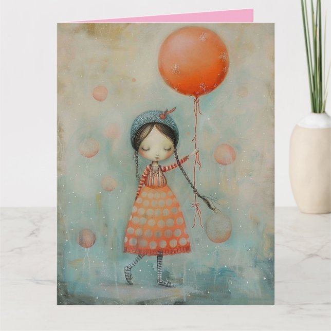 ADO OU PETITE FILLE BALLON D'ANNIVERSAIRE Carte de (Devant)