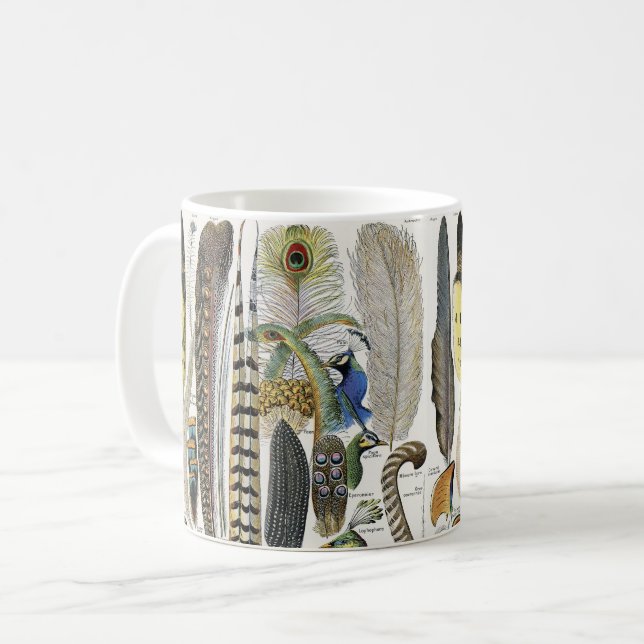 Adolphe Millot Dark Academia Vintage Vogelfeder Kaffeetasse (Vorderseite Links)