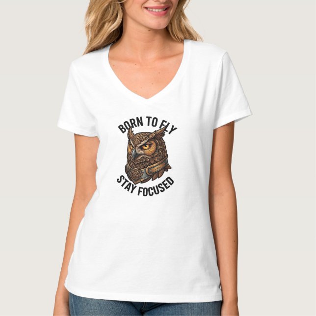 ADOM Born To Fly Owl Design T-Shirt (Vorderseite)