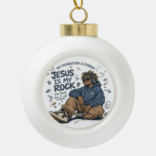 ADOM "Jesus ist mein Fels" Damen-T-Shirt Keramik Kugel-Ornament