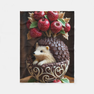 ADOM Premium Whimsical Hedgehog & Apple Throw Blan Fleecedecke