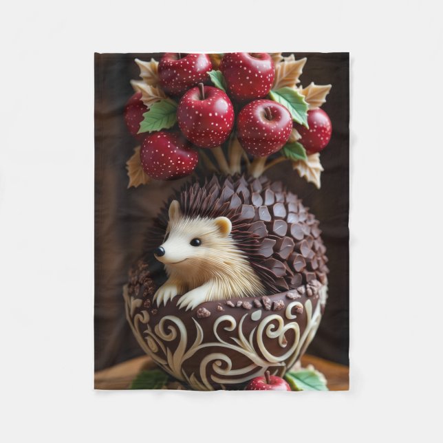 ADOM Premium Whimsical Hedgehog & Apple Throw Blan Fleecedecke (Vorderseite)