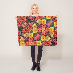 ADOM Tropicaler Hibiskus-Muster-Decke Fleecedecke