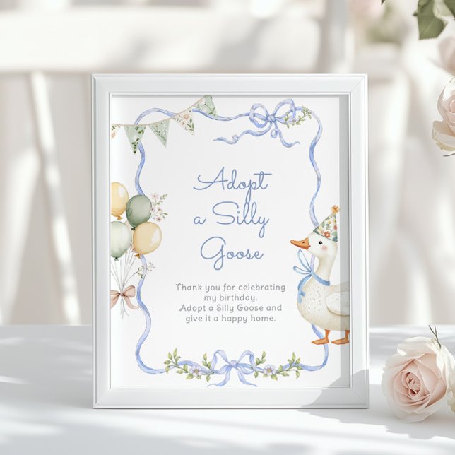 Adopt A Silly goose 1st Birthday Blue bow Poster (Créateur téléchargé)