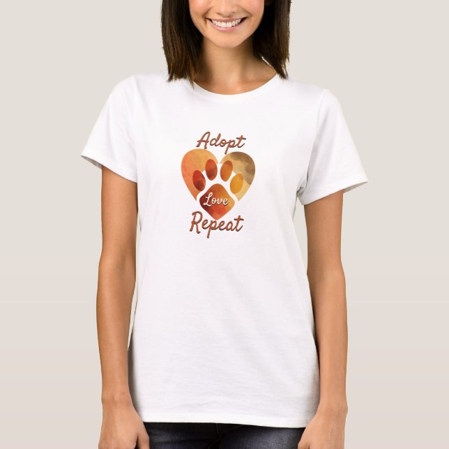 Adopt Love Repeat Warm Earthy Paw Art T-Shirt (Vorderseite)