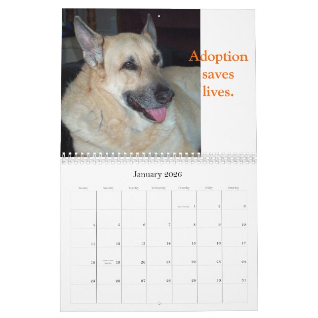 Adoptez un calendrier d'animal d'abri (Jan 2026)