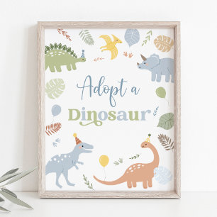 Adoptier A Dinosaur Blue Boy Boho Birthday Poster