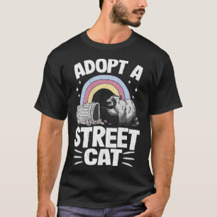 Adoptier A Street Cat Rainbow Funny Raccoon Pullov T-Shirt
