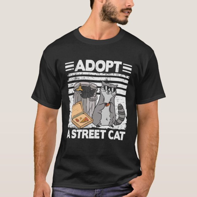 Adoptier einer Straßenkatze Mülleimer Panda Pizza  T-Shirt (Vorderseite)