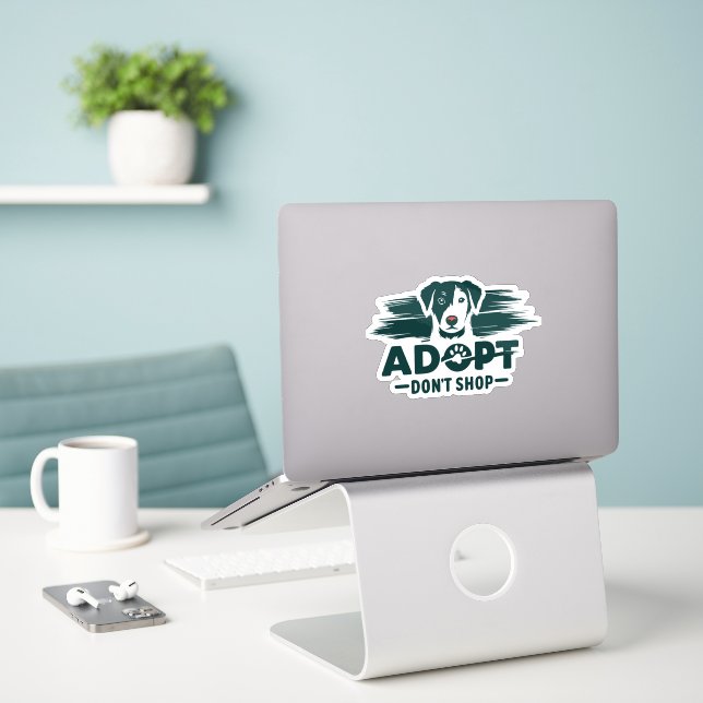 Adoptier nicht einkaufen 2 aufkleber (Laptop auf Schreibtisch)