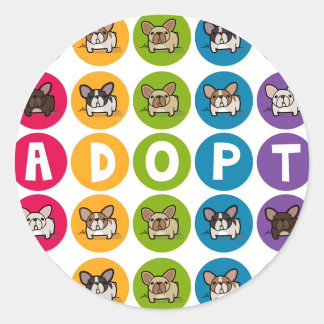 Adoptier Rainbow Frenchie Runder Aufkleber (Vorderseite)