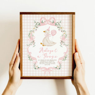Adoptiere ein Gans Rosa Schleife Gingham Geburtsta Poster