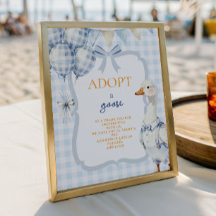 Adoptiere-eine-Gans-Schild Blaues Gingham Jungen E Poster