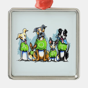 Adoptieren Sie Schutz-Hunde, die grüne T-Shirts Silbernes Ornament