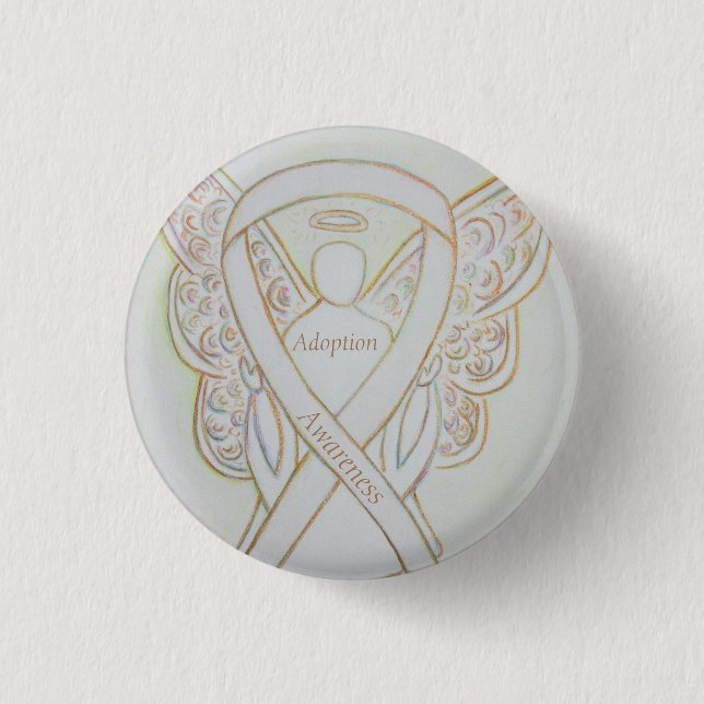 Adoption Awareness Angel White Ribbon Custom Butto Button (Vorderseite)