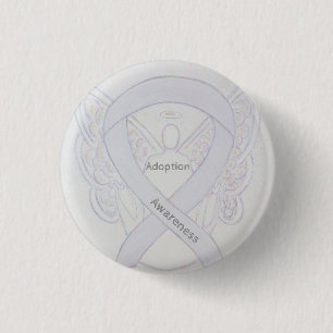 Adoption Awareness Angel White Ribbon Custom Butto Button