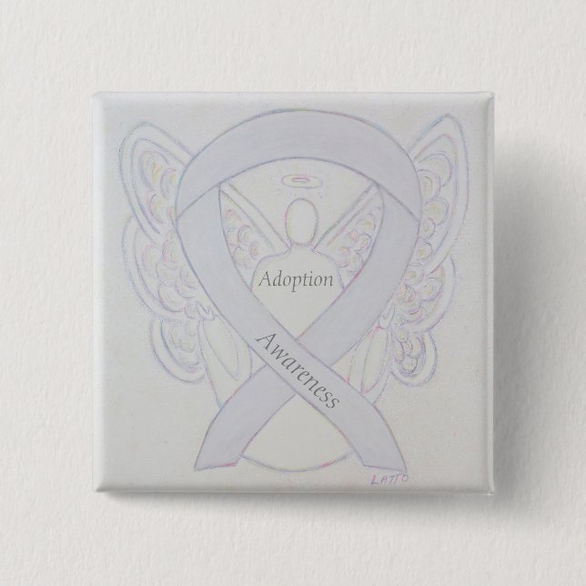 Adoption Awareness Angel White Ribbon Custom Butto Button (Vorderseite)