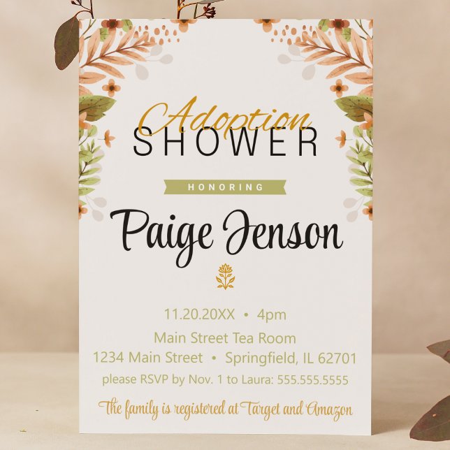 Adoption Dusche Grüne und braune Botanicals Einladung (Adoption shower woodland fall green brown foster care baby child shower modern boho tan)