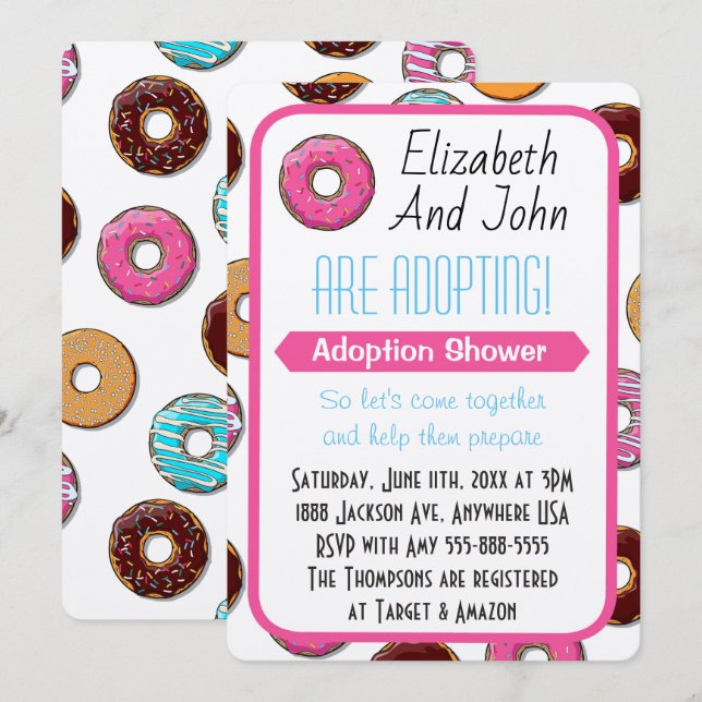 Adoption Dusche Modernes Rosa Donut Party Einladung (Vorne/Hinten)