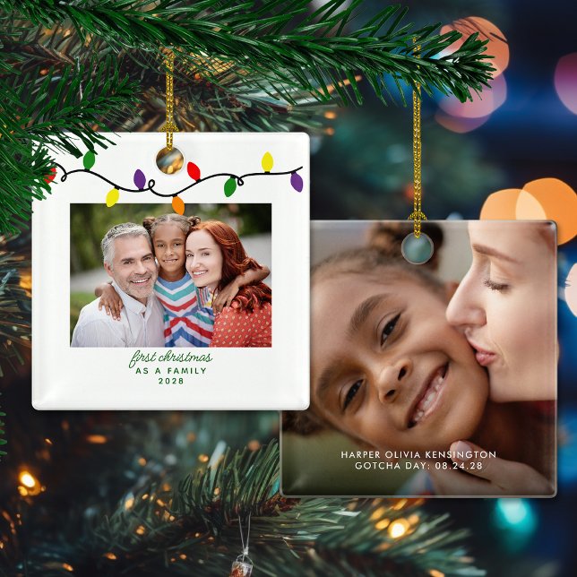 Adoption Foster Family Erstes Foto Keramikornament (Adoption Foster Family First Christmas Photo Ceramic Ornament)