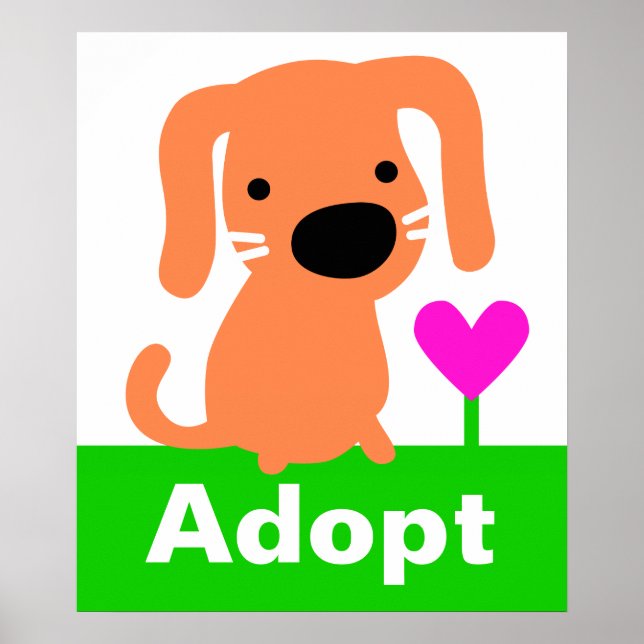 Adoption für Haustiere - Orangen Hund und Herz Poster (Vorne)
