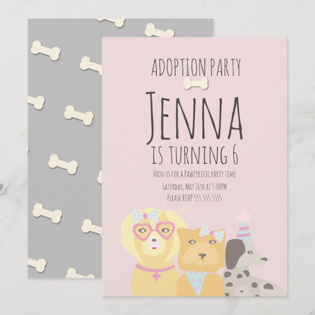 Adoption Haustier Hund Welpe Geburtstagsparty Einladung (Vorne/Hinten)