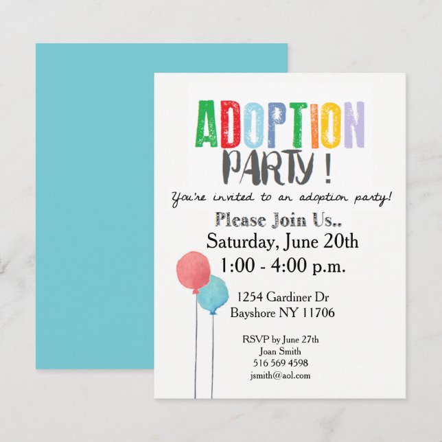 Adoption Party Einladung (Vorne/Hinten)