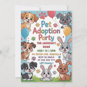 Adoption Party Einladung für Haustiere - Süße Tier