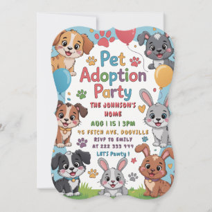 Adoption Party Einladung für Haustiere - Süße Tier