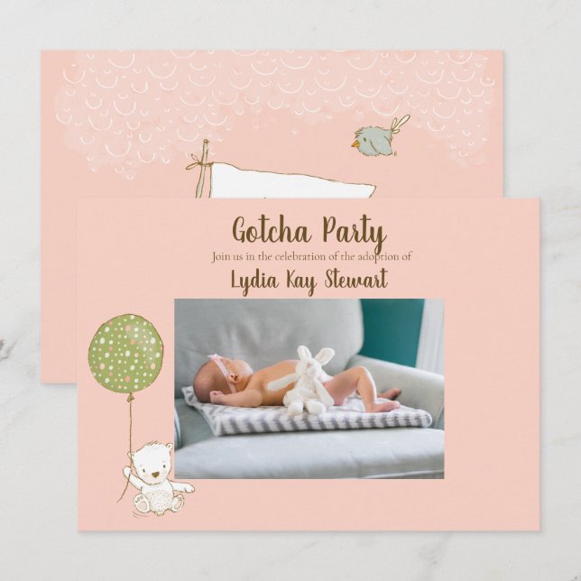 Adoption Party "Gotcha" Party für Girl-Personalisi Einladung (Vorne/Hinten)