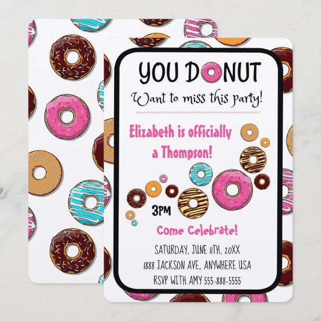 Adoption Party Modernes Rosa Donut Party Einladung (Vorne/Hinten)