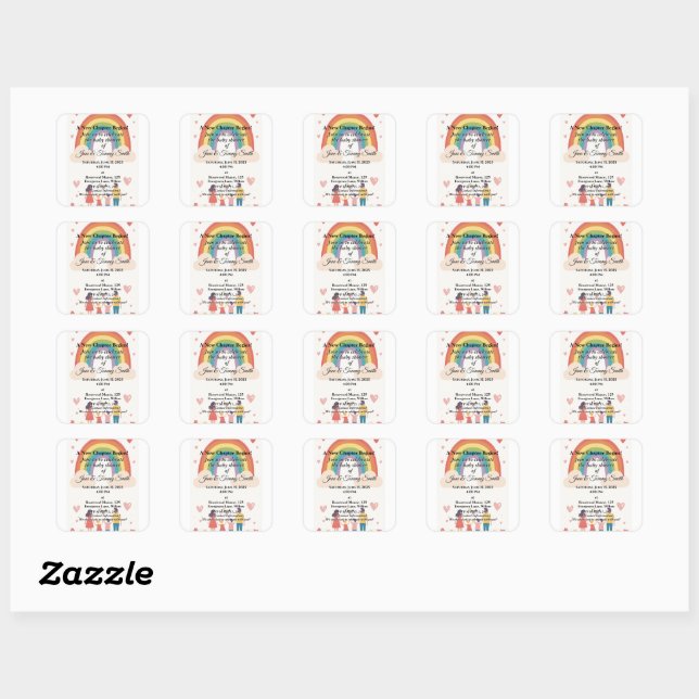 Adoption Rainbow Baby Dusche Quadratischer Aufkleber (Blatt)