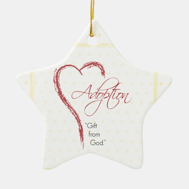 Adoption, Religiöse, Gelbe Punkte mit rotem Herzen Keramik Ornament (Vorne)