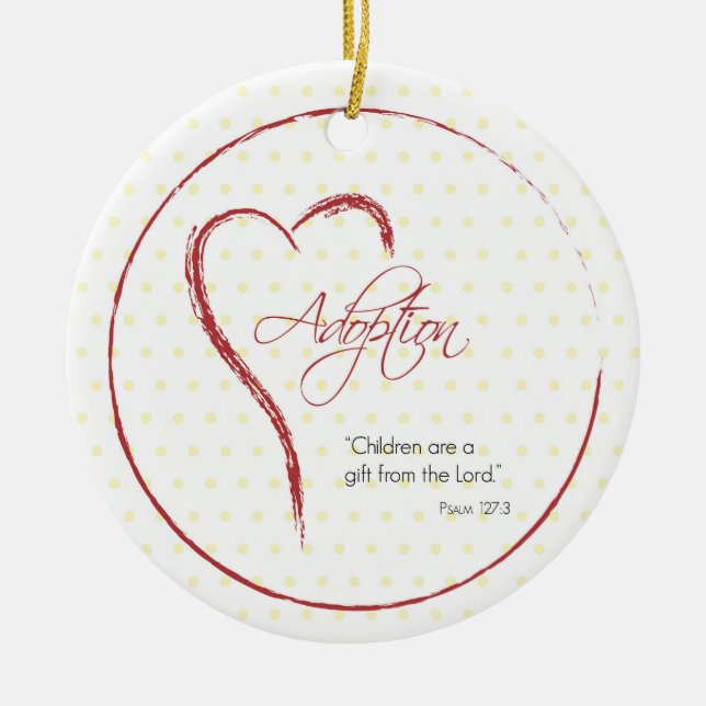 Adoption, Religiöse, Gelbe Punkte mit rotem Herzen Keramik Ornament (Vorne)