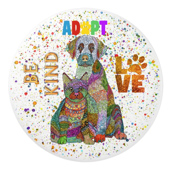 Adoption und Rettung von Hunden und Katzen sind ei Keramikknauf (Vorderseite)