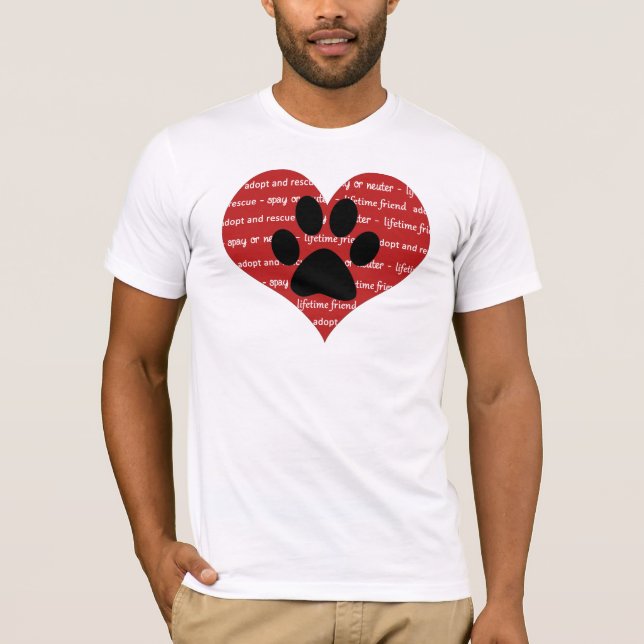 Adoption und Rettungsherz mit Pfotendruck T-Shirt (Vorderseite)