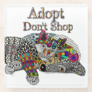 Adoption von niedlichen Hunden und Katzen Glasuntersetzer