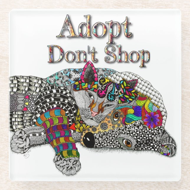 Adoption von niedlichen Hunden und Katzen Glasuntersetzer (Vorderseite)
