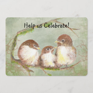 Adoptions-Feier-Party-süße Vogel-Familien-Kunst Einladung