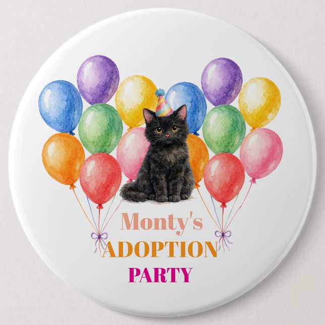 Adoptionsfeier Gotcha-Tag Schwarze Katze Haustier Button (Vorderseite)