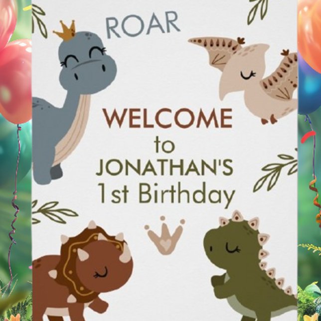 Adorable 1. Geburtstag Boho Dinosaurier Poster (Celebrate your little one's milestone with our Adorable 1st Birthday Boho Dinosaurs Poster!)