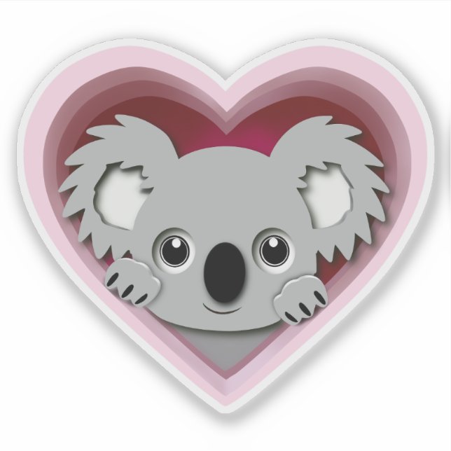 Adorable 3D Heart Koala Bärenaufkleber Aufkleber (Vorderseite)