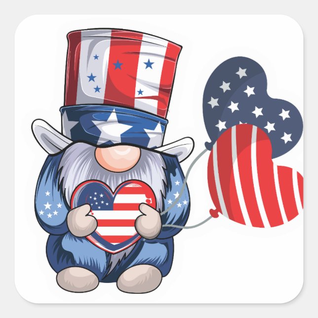 Adorable 4. Juli Gnome Aufkleber (Vorderseite)