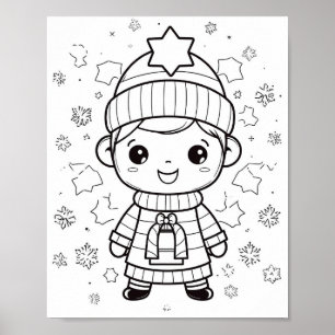Adorable affiche de coloriage de Noël d'hiver