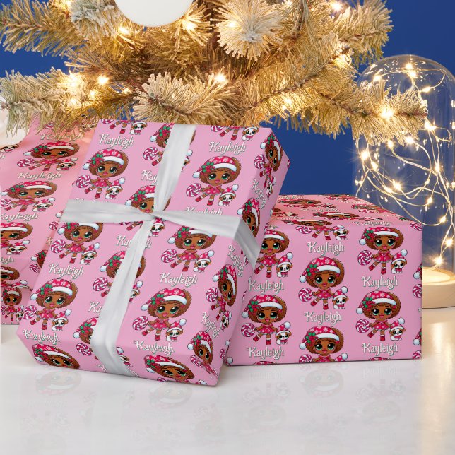 Adorable African American Girl & Puppy Christmas Geschenkpapier (Feiertage)