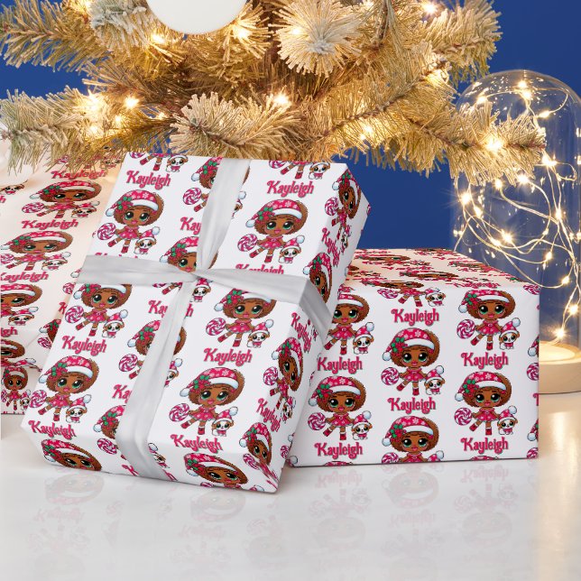 Adorable African American Girl & Puppy Christmas Geschenkpapier (Feiertage)