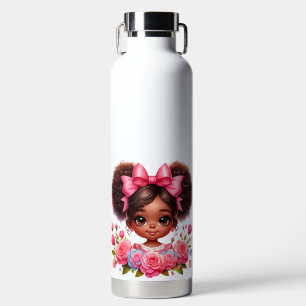 ADORABLE AFRIKANISCHE MÄDCHEN MIT BLUME TRINKFLASCHE