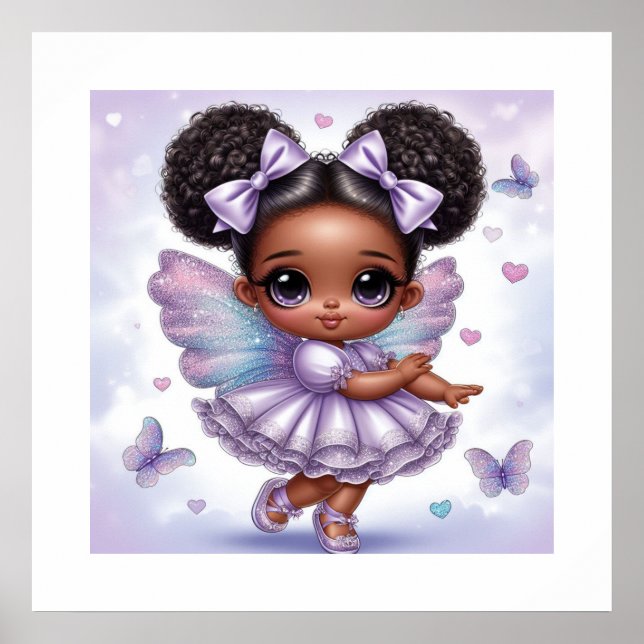 Adorable Afro Puff Baby Girl Pastel Lila Poster (Vorne)
