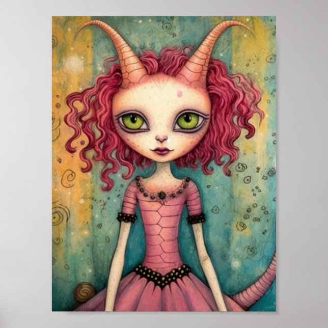 Adorable Alien Lady Mixed Media Collage Poster (Vorne)